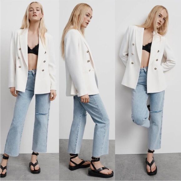 Blogger Fave Zara Ivory Double Breasted Tailored Blazer Textured Pique Size S - Picture 12 of 13